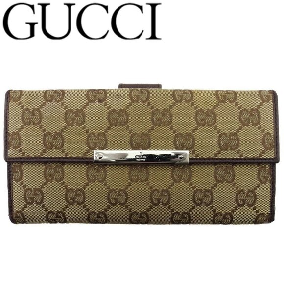 GUCCI Bifold Wallet GG Canvas Beige Canvas x Leather Authentic Used - Picture 1 of 10